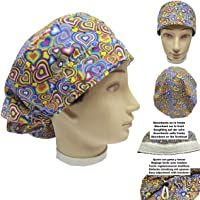 Gorro de quirofano CORAZONES COLORES Mujer para Pelo Largo con tira absorbente frontal y ajustable con tensor y goma…